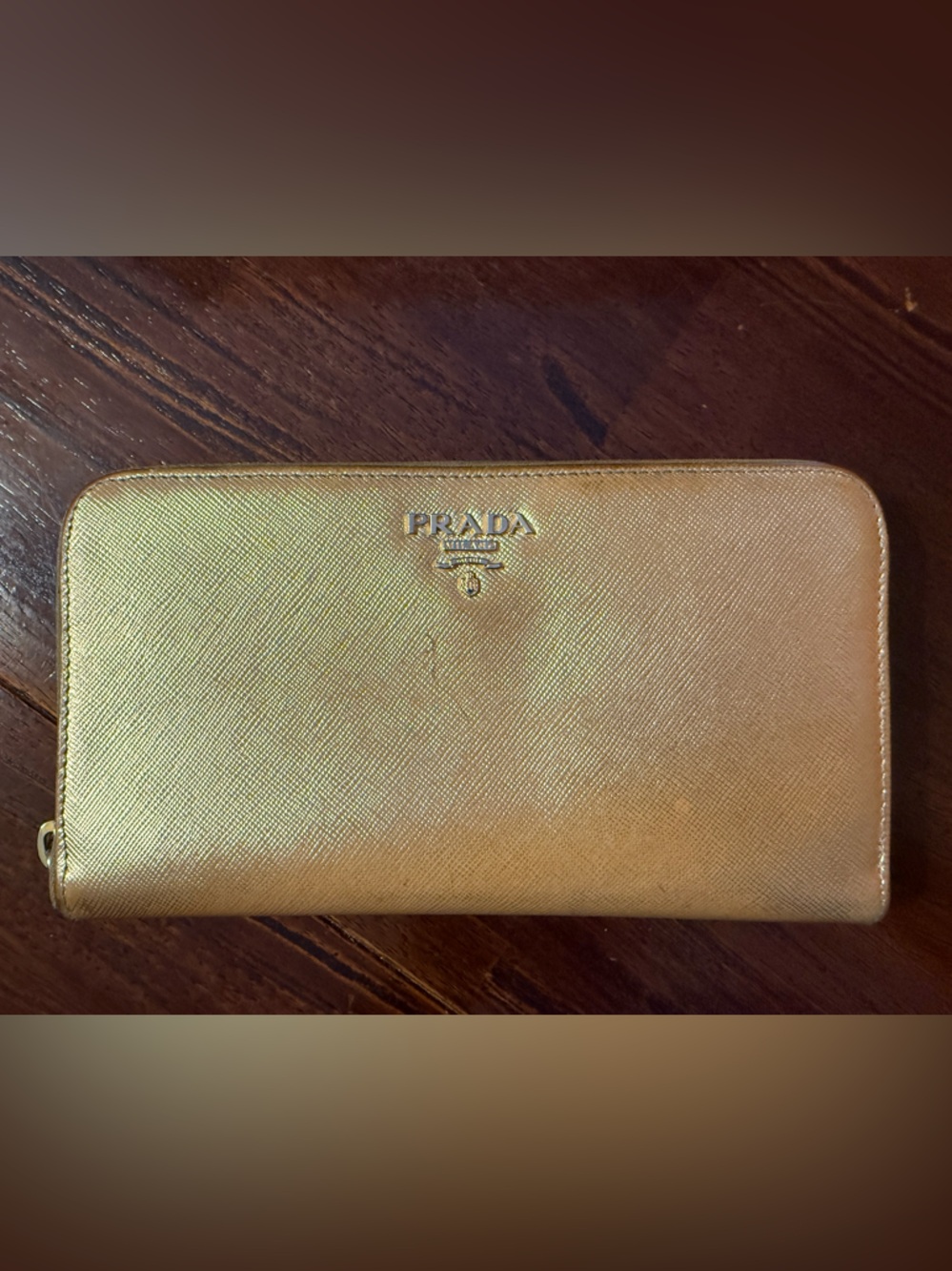 Prada Saffiano Platino Gold Zip-Around Wallet - Picture 2 of 10